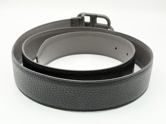 BALENCIAGA BB Logo Reversible Leather Belt, Black and Gray