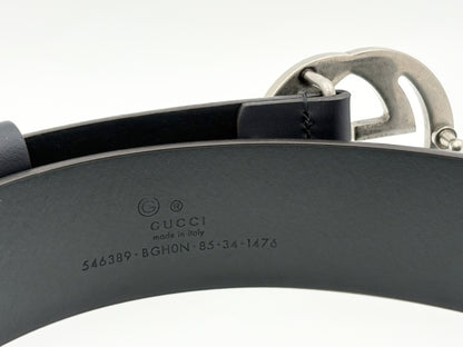 GUCCI 546389 Interlocking G Leather Belt 85/34 Navy