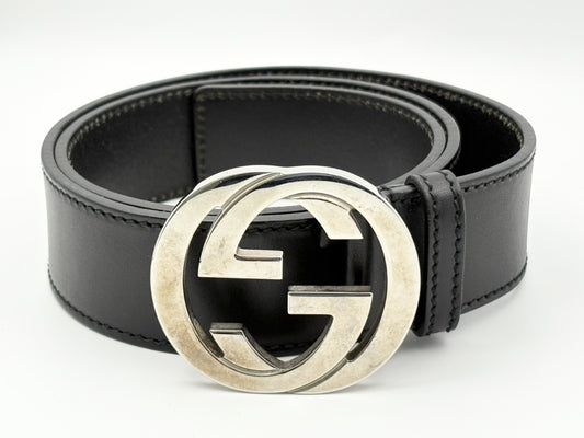 GUCCI 114984 Interlocking G Leather Belt 85/34 Black Belt
