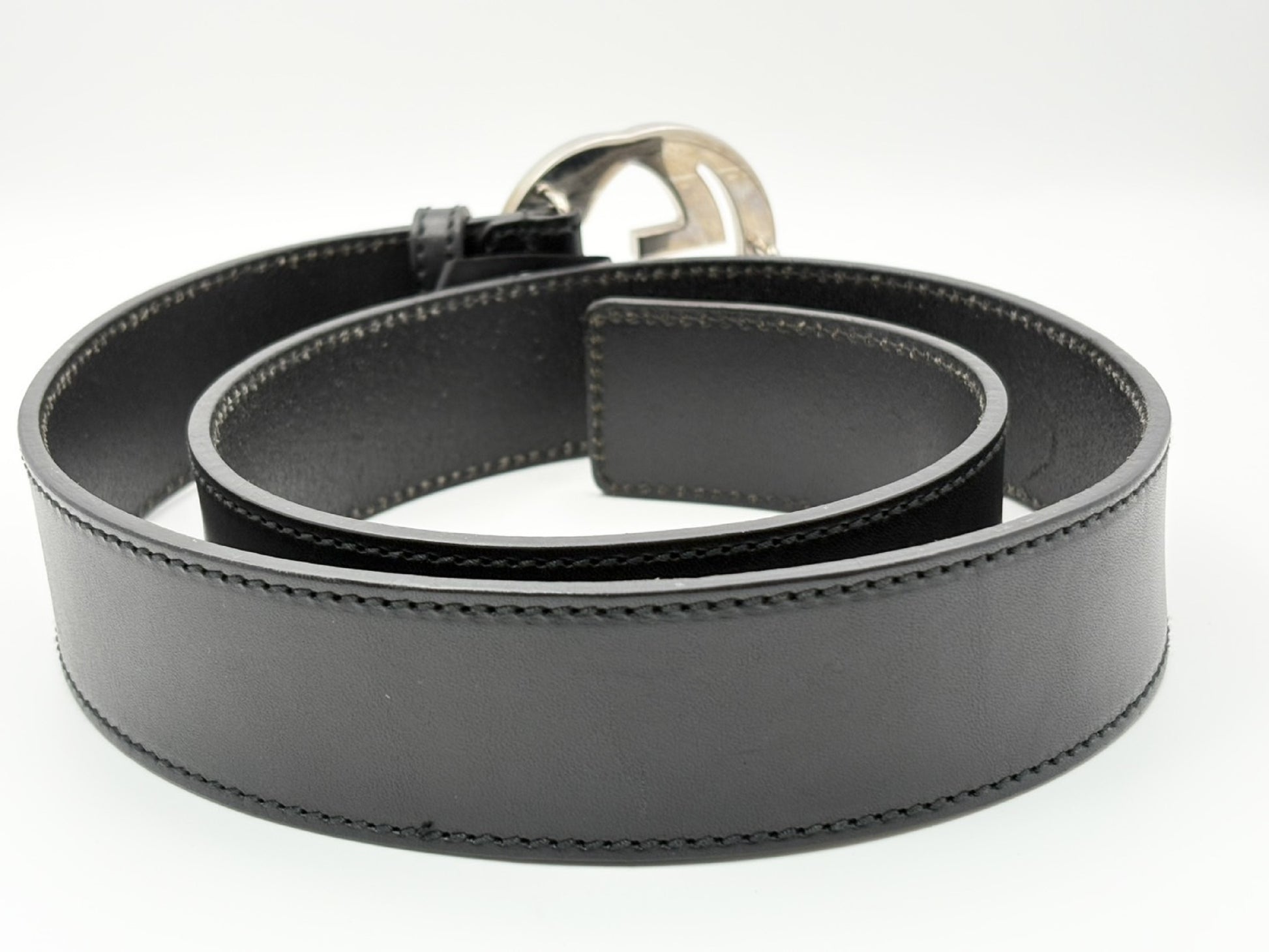GUCCI 114984 Interlocking G Leather Belt 85/34 Black Belt