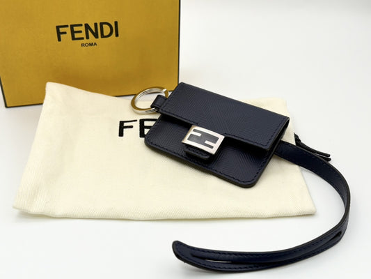 FENDI Baguette Bag Charm Key Ring Leather Navy M0351 Key Case/Key Holder