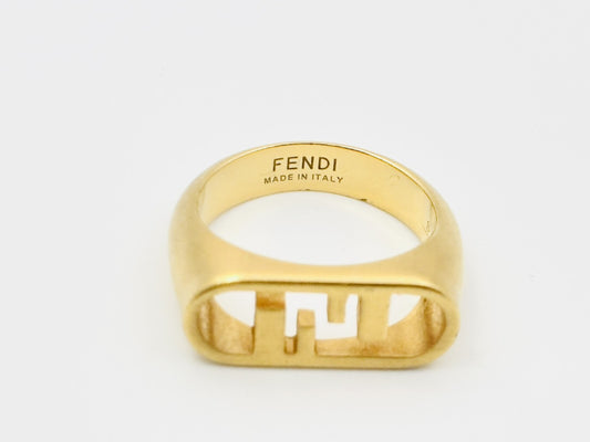 FENDI Orlock FF Logo Ring #S Gold Ring