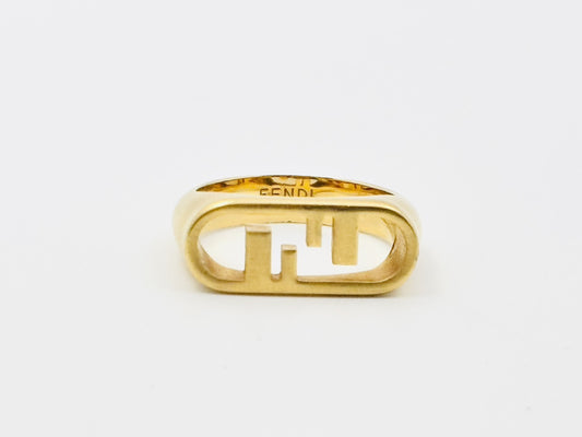 FENDI Orlock FF Logo Ring #S Gold Ring