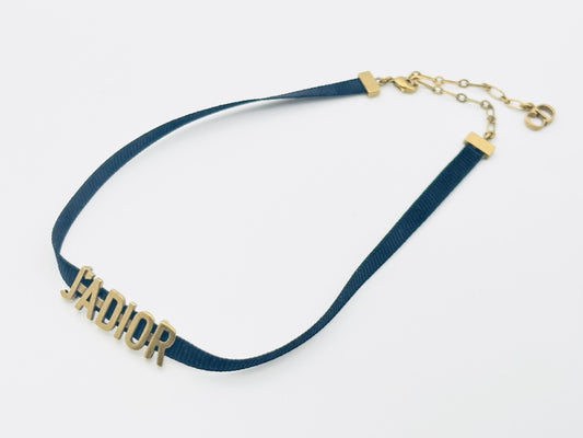 Dior JADIOR Logo Choker Necklace Fabric Black x Gold Necklace