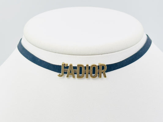 Dior JADIOR Logo Choker Necklace Fabric Black x Gold Necklace