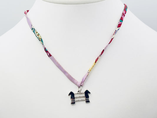 HERMES Tourbillon Horse Charm Cheval Silk Necklace