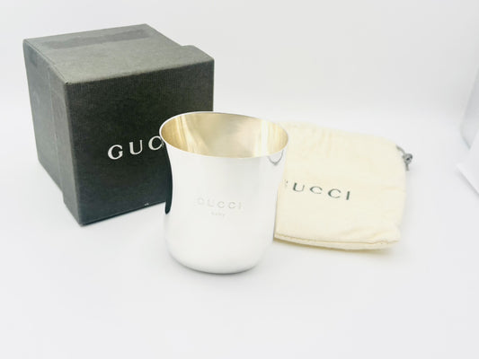 GUCCI Baby GG Logo 9000L Cup/Tumbler, 925 Sterling Silver, 107.5g, Silverware, Other Accessories
