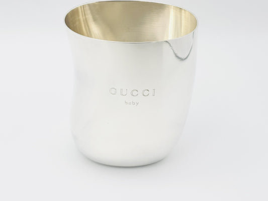 GUCCI Baby GG Logo 9000L Cup/Tumbler, 925 Sterling Silver, 107.5g, Silverware, Other Accessories