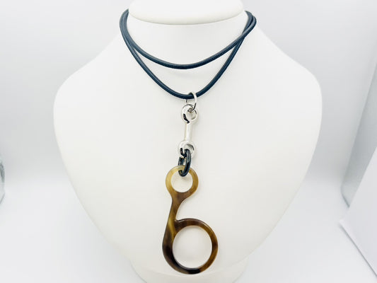 HERMES Rhapsody Buffalo Horn Long Leather Cord Pendant Necklace