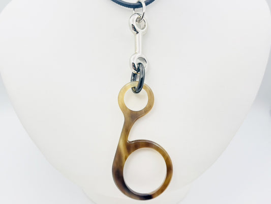 HERMES Rhapsody Buffalo Horn Long Leather Cord Pendant Necklace