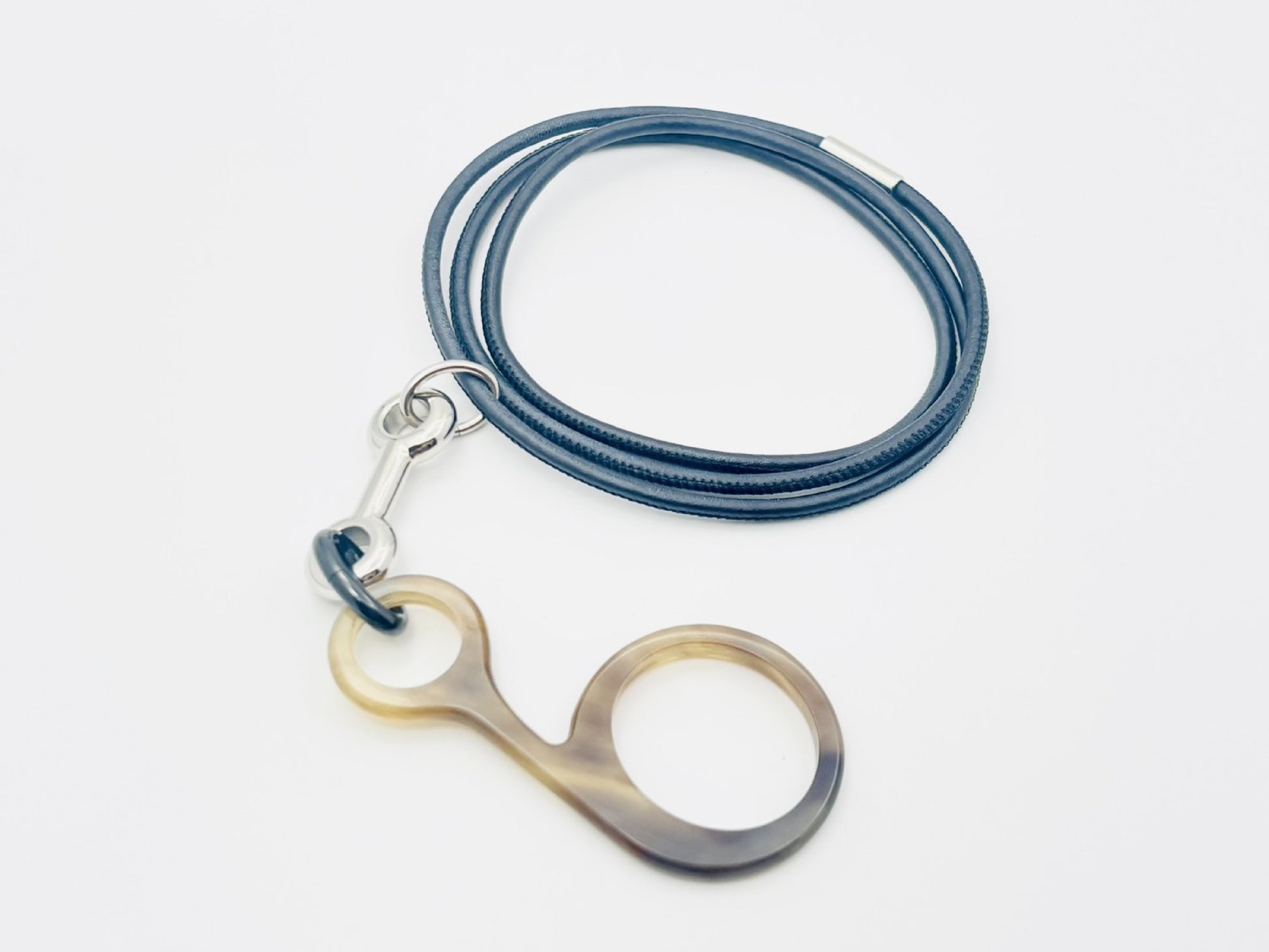 HERMES Rhapsody Buffalo Horn Long Leather Cord Pendant Necklace