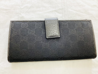 GUCCI 112715・2067 GG Canvas x Leather Double Hook Long Wallet Black Wallet