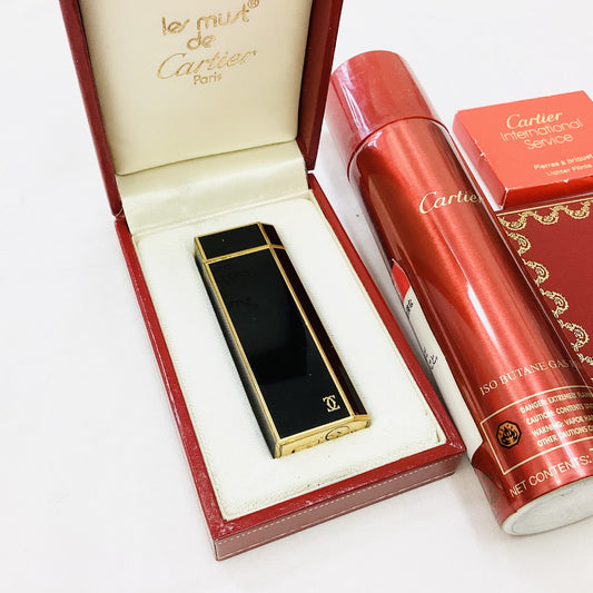 Cartier BRIQOUET Lighter Black x Gold Gas, Stone, and Warranty Card Included