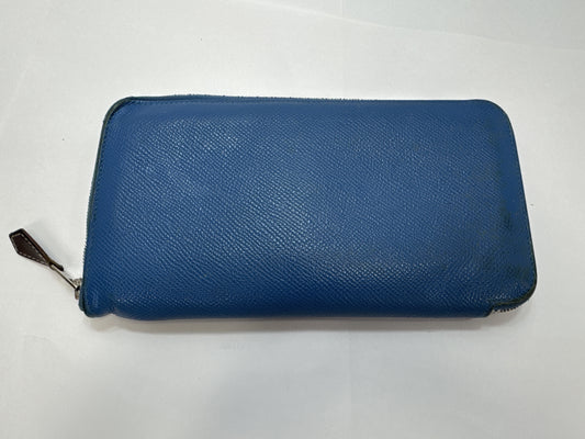 HERMES Azap Long Silk-in Leather Round Zip Long Wallet Blue Wallet