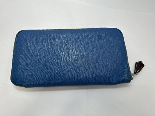 HERMES Azap Long Silk-in Leather Round Zip Long Wallet Blue Wallet