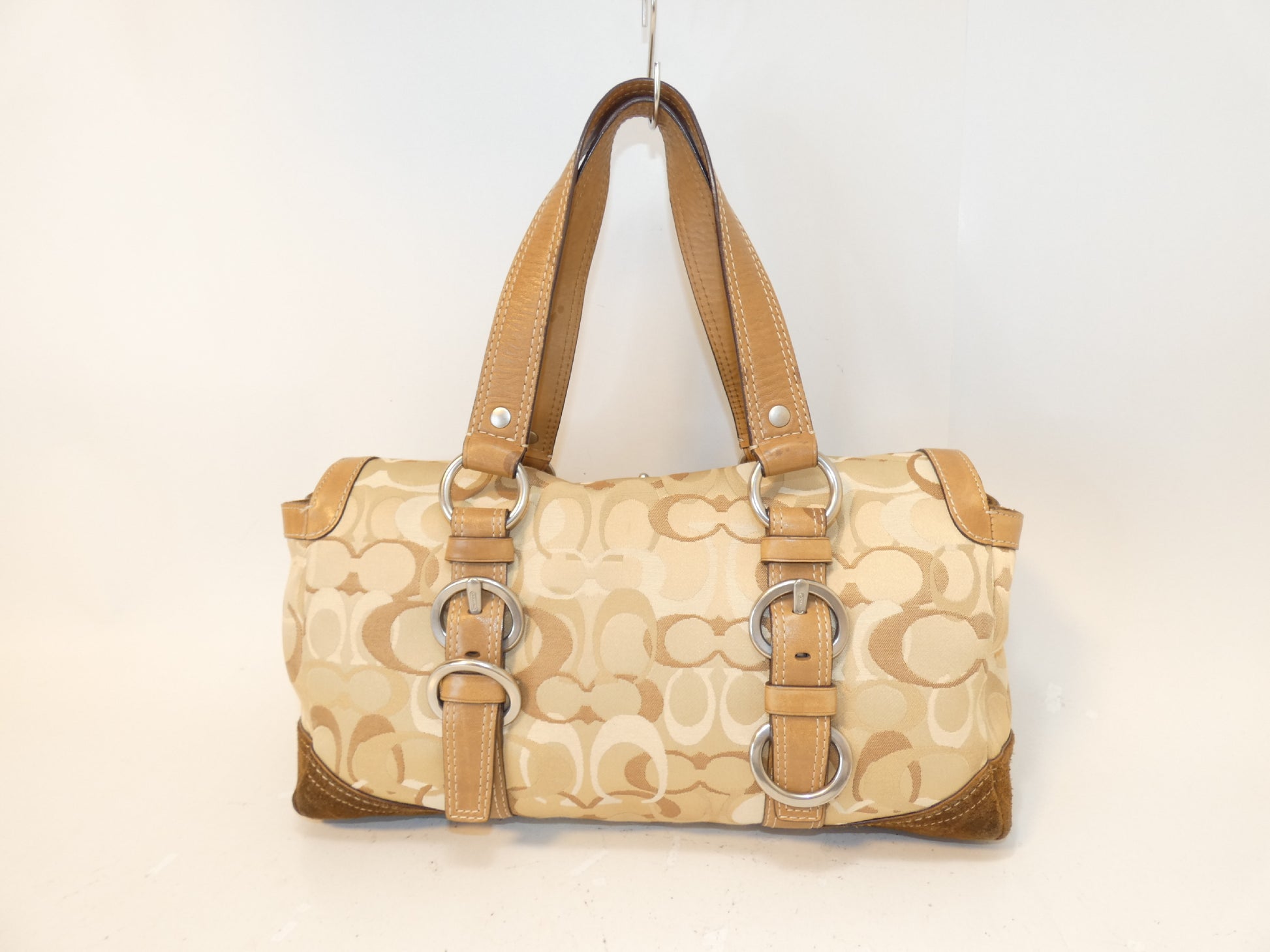 COACH Turnlock Signature Canvas and Leather Hand Boston Handbag
