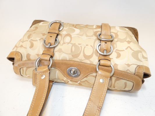 COACH Turnlock Signature Canvas and Leather Hand Boston Handbag