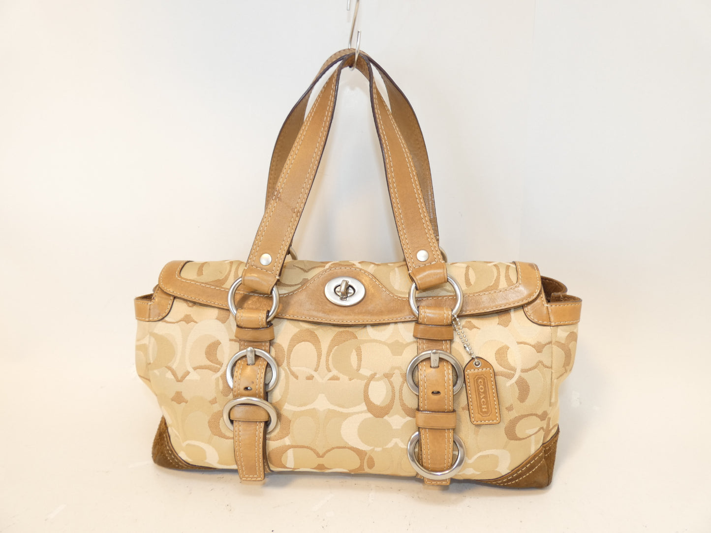 COACH Turnlock Signature Canvas and Leather Hand Boston Handbag