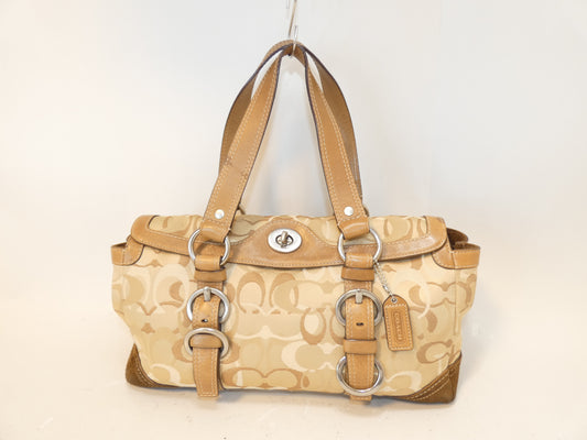 COACH Turnlock Signature Canvas and Leather Hand Boston Handbag