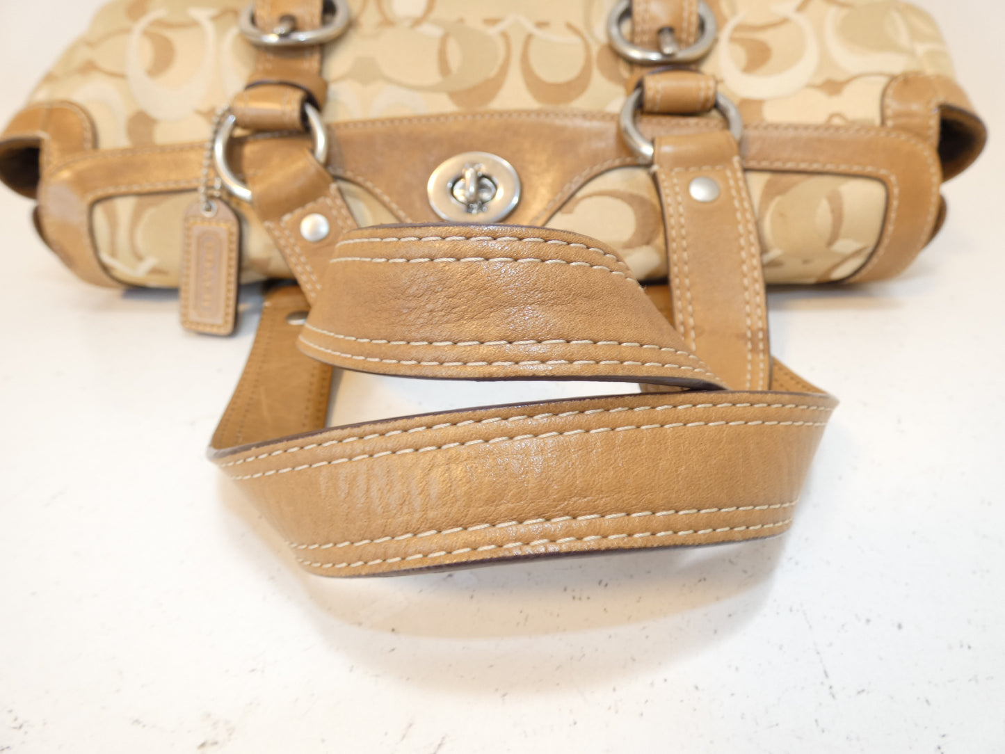 COACH Turnlock Signature Canvas and Leather Hand Boston Handbag