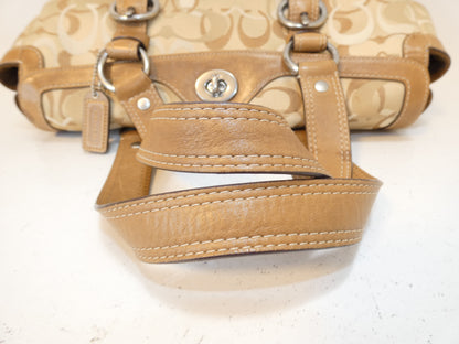 COACH Turnlock Signature Canvas and Leather Hand Boston Handbag
