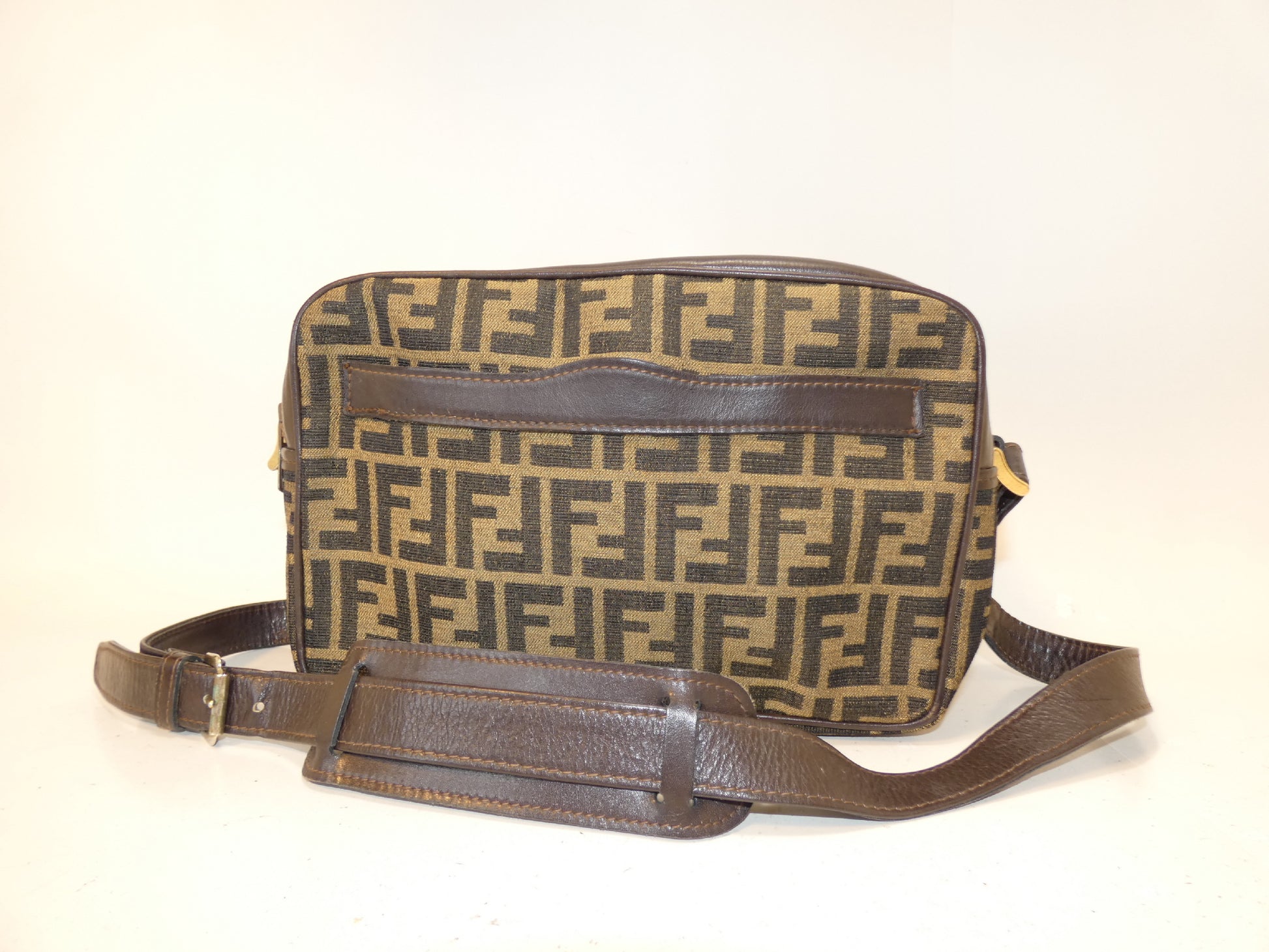 FENDI Zucca Canvas and Leather Shoulder Bag