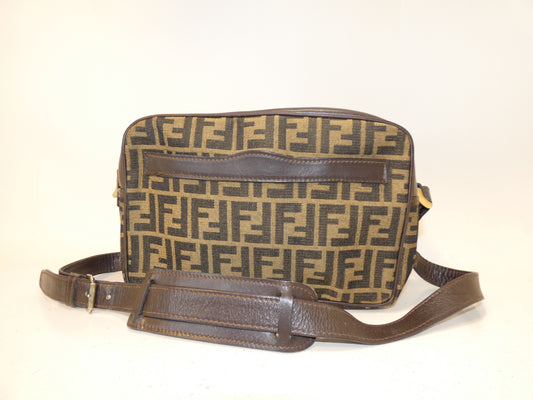 FENDI Zucca Canvas and Leather Shoulder Bag