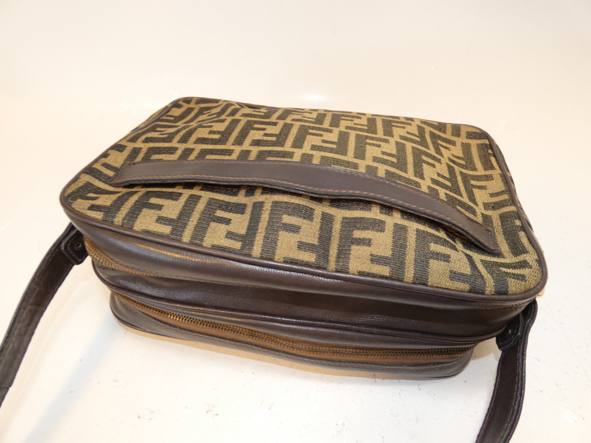 FENDI Zucca Canvas and Leather Shoulder Bag