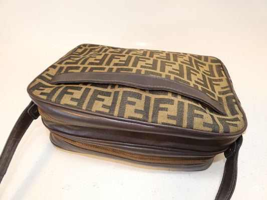 FENDI Zucca Canvas and Leather Shoulder Bag