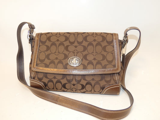 COACH Turnlock Signature Canvas and Leather Shoulder Bag