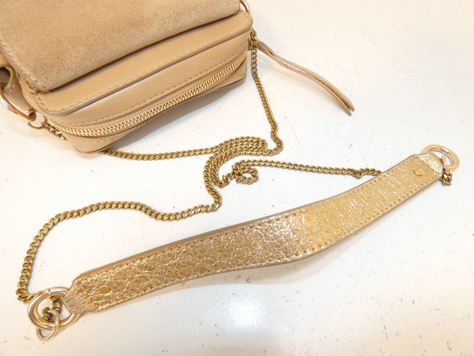 SEE BY CHLOE SEE BY CHLOE Leather Suede Joan Camera Bag with Chain Shoulder Strap