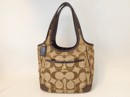COACH Signature Dark Brown Canvas and Leather Handbag