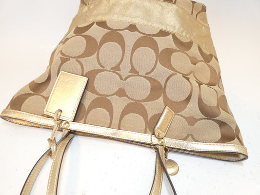 COACH Signature Brown and Gold Tote Shoulder Bag
