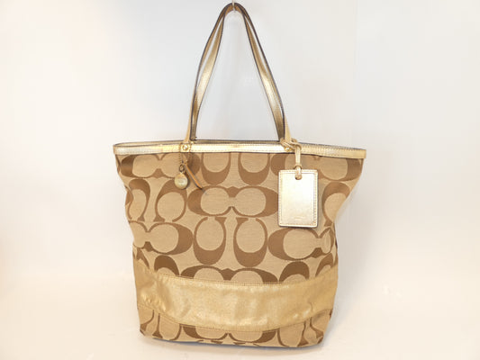 COACH Signature Brown and Gold Tote Shoulder Bag