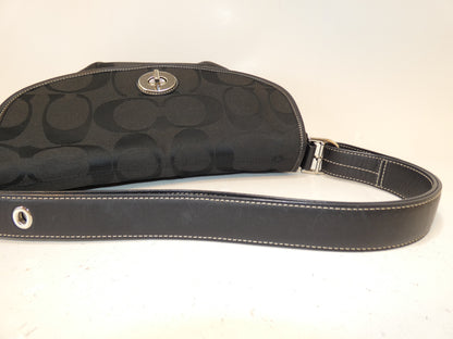 COACH Turnlock Black Signature Canvas Handbag One-Shoulder