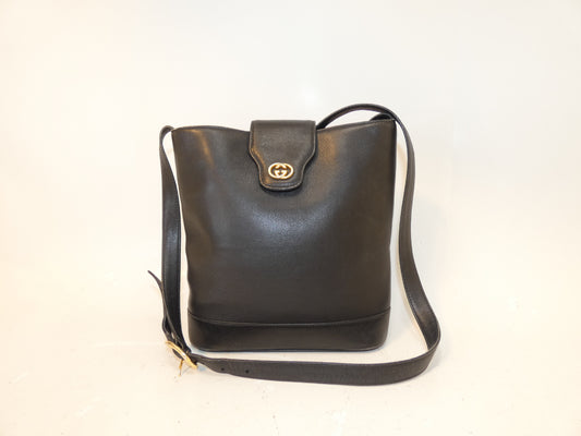 GUCCI Interlocking Leather Black Push Lock Shoulder Bag