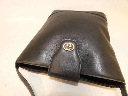 GUCCI Interlocking Leather Black Push Lock Shoulder Bag