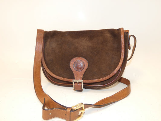 BALLY Front Logo Suede Dark Brown Shoulder Bag