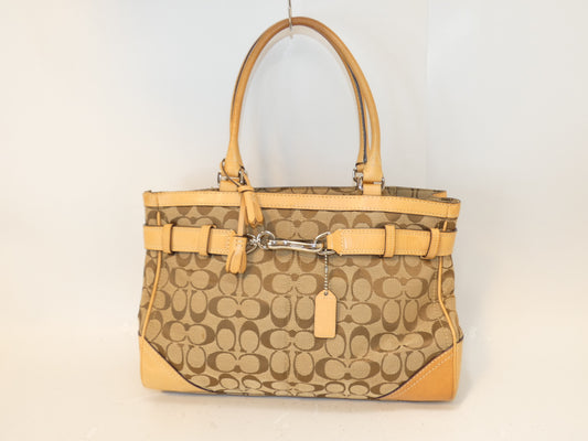 COACH Signature Front Hook Canvas Leather Handbag