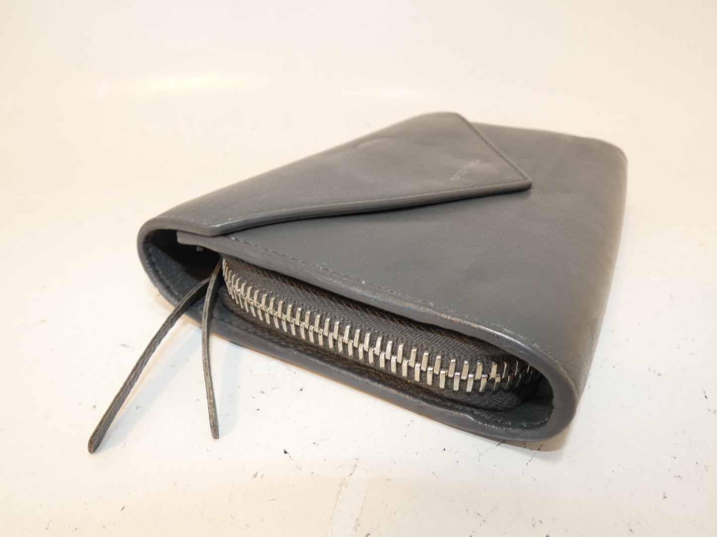 BALENCIAGA Front Logo Leather Gray Large Long Wallet