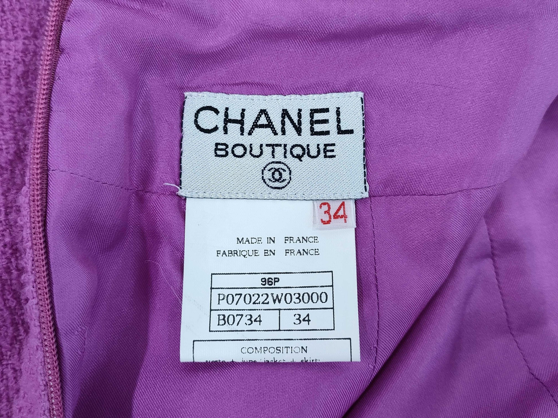 CHANEL Purple Jacket/Skirt Set, Size 34, Other Apparel