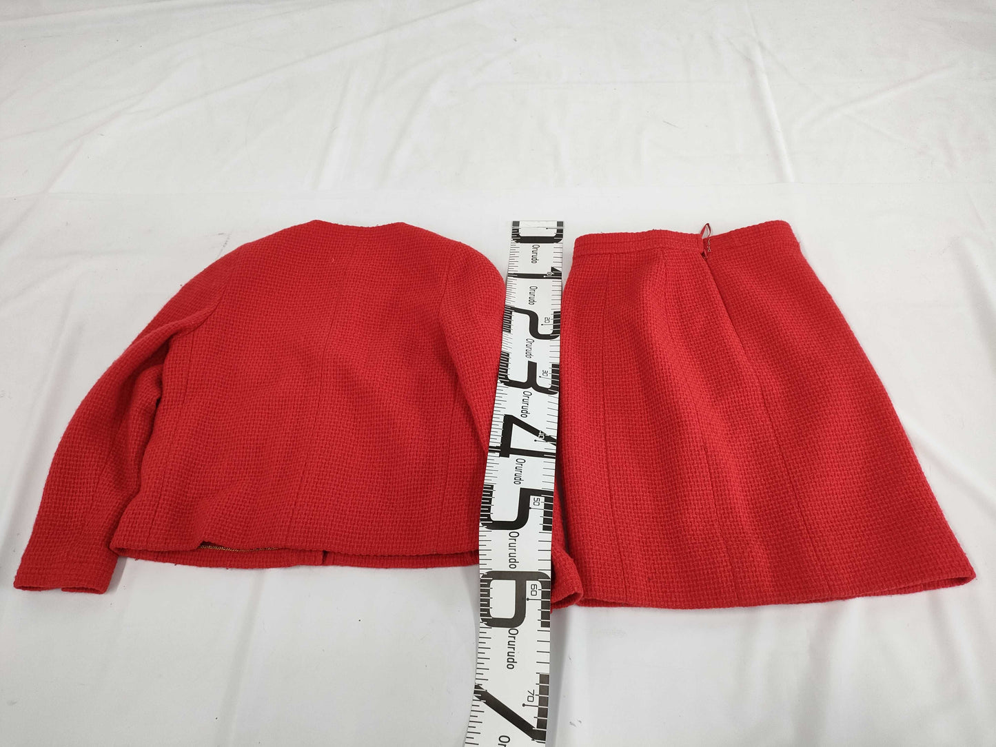 CHANEL Set Red No-Collar Jacket/Tight Skirt Size 34 Other Apparel