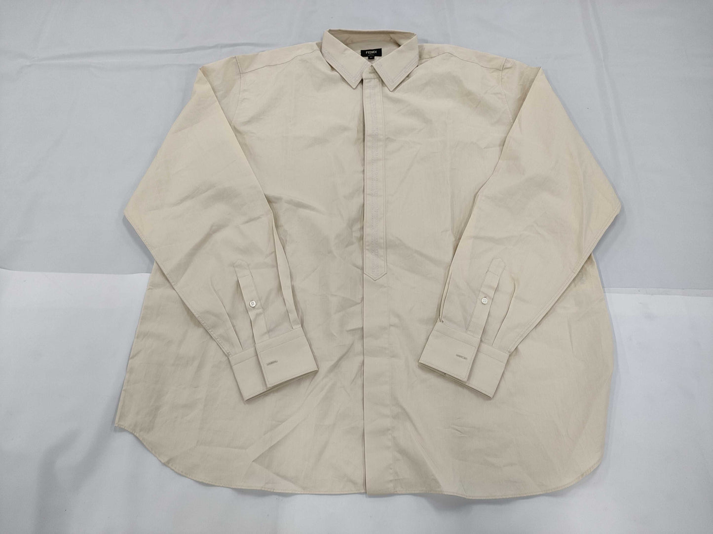 FENDI Embroidered Shirt, Ivory, Size 41, Men's Shirt