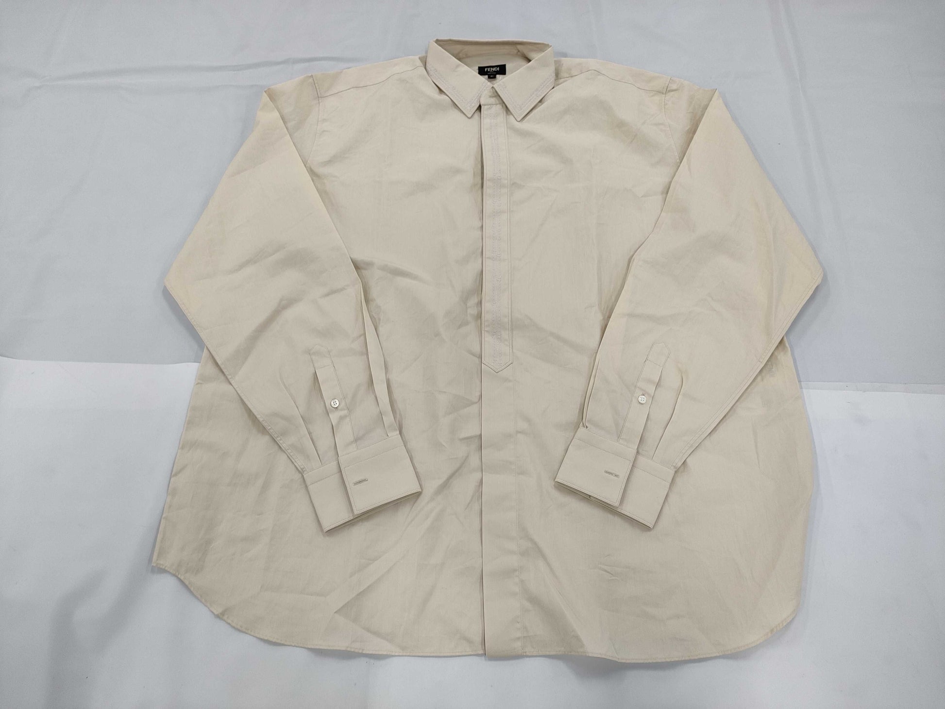 FENDI Embroidered Shirt, Ivory, Size 41, Men's Shirt
