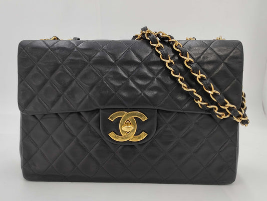 CHANEL Matelasse Chain Lamb Shoulder Bag, Black, Dekamato