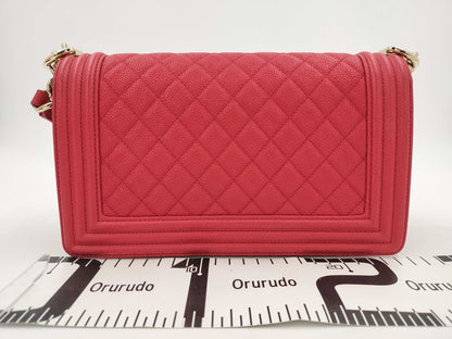 CHANEL Lambskin Boy Chanel Chain Shoulder Bag Red Lambskin Shoulder Bag