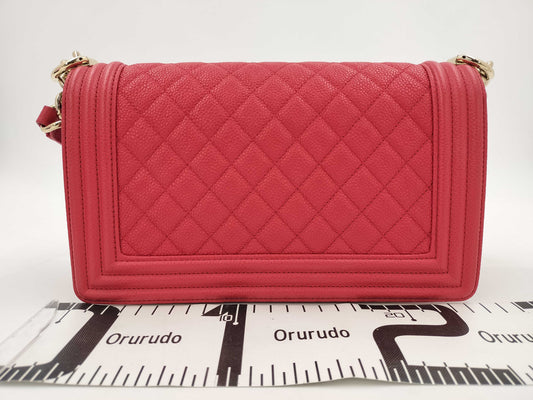 CHANEL Lambskin Boy Chanel Chain Shoulder Bag Red Lambskin Shoulder Bag