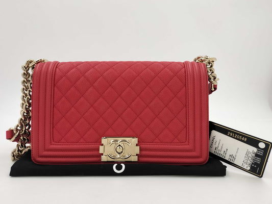 CHANEL Lambskin Boy Chanel Chain Shoulder Bag Red Lambskin Shoulder Bag