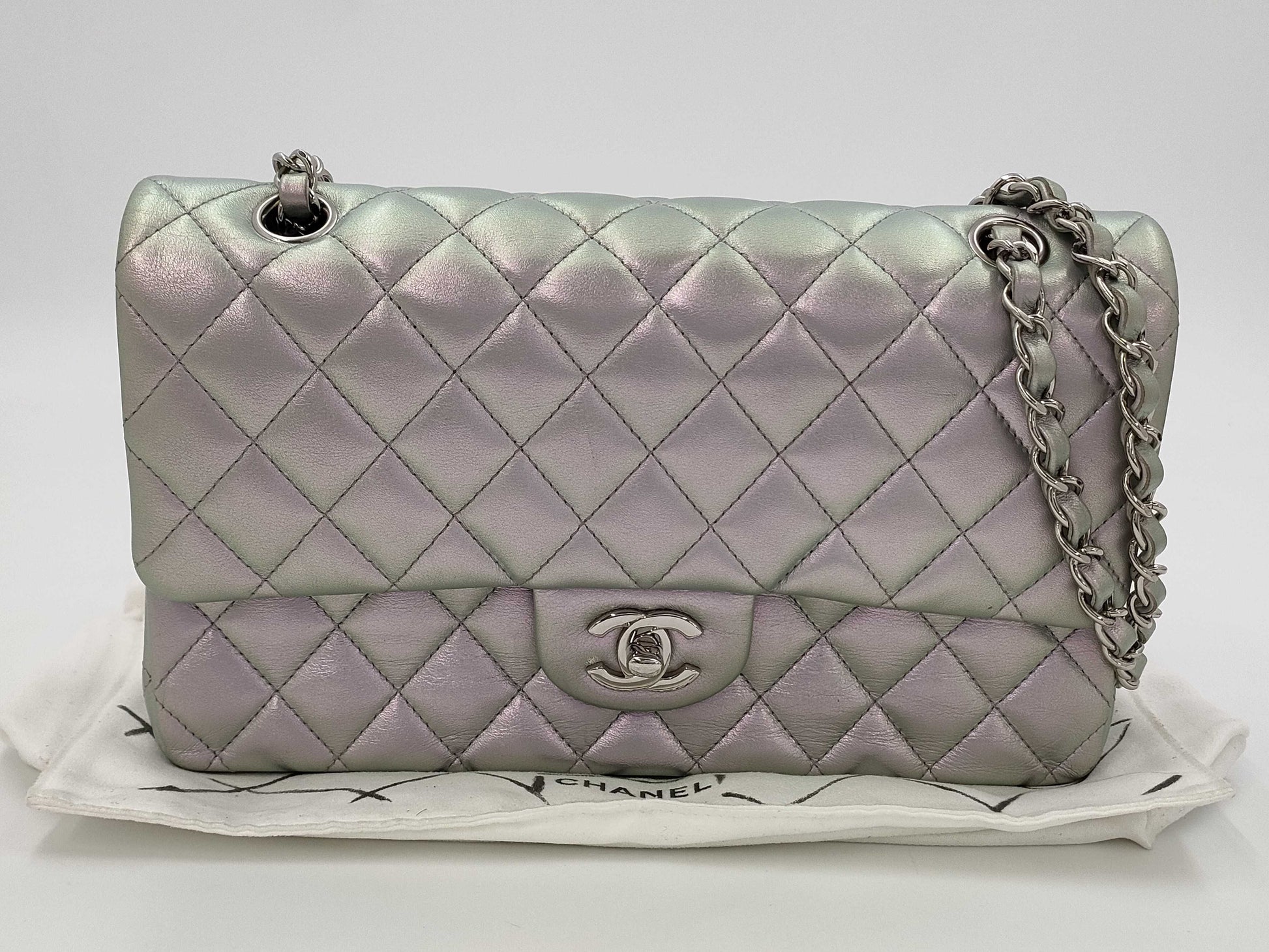 CHANEL Lambskin W25 Rampoule Silver Shoulder Bag
