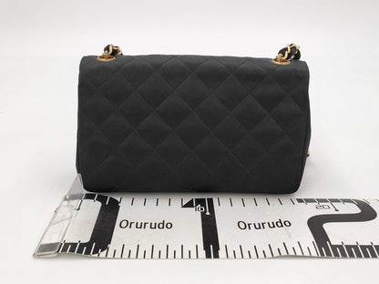 CHANEL Mini Matelasse Satin Chain Shoulder Bag in Black